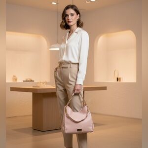 💖 Bebe Luxe Blush Pink Shoulder Bag with Gold Chain Detail 💖